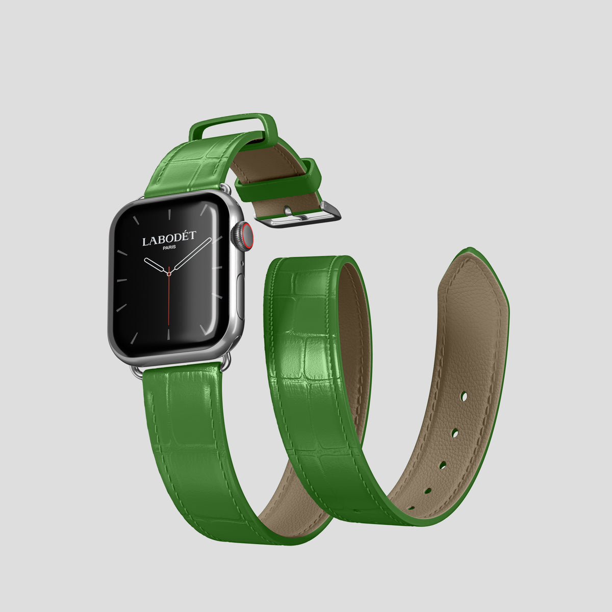 Apple-Green Double Strap For Apple Watch 42mm In Alligator with Steel Metal -3 | Apple-Green-Steel