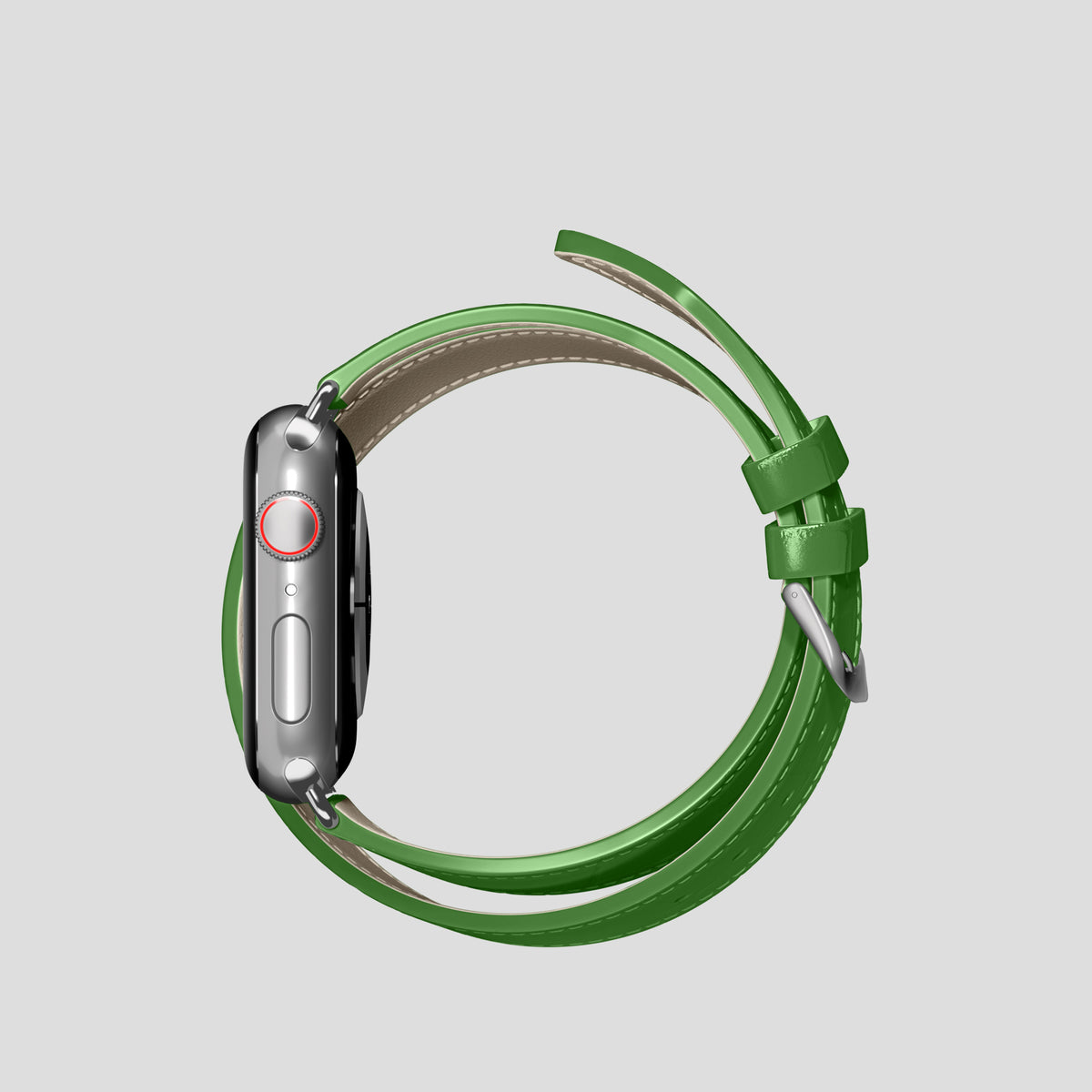 Apple-Green Double Strap For Apple Watch 42mm In Alligator with Steel Metal -4 | Apple-Green-Steel
