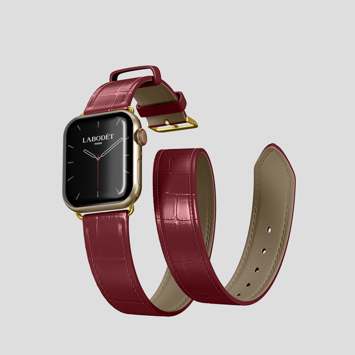 Burgundy Double Strap For Apple Watch 42mm In Alligator with Gold Metal -3 | Burgundy-Gold