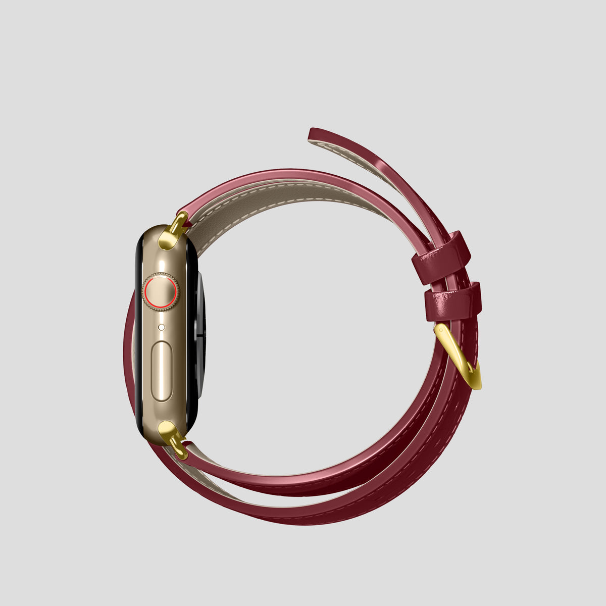 Burgundy Double Strap For Apple Watch 42mm In Alligator with Gold Metal -4 | Burgundy-Gold