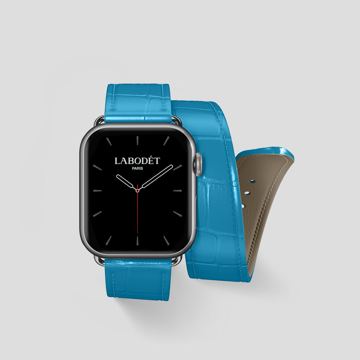 Curaçao-Blue Double Strap For Apple Watch 42mm In Alligator with Steel Metal -1 | Curaçao-Blue-Steel