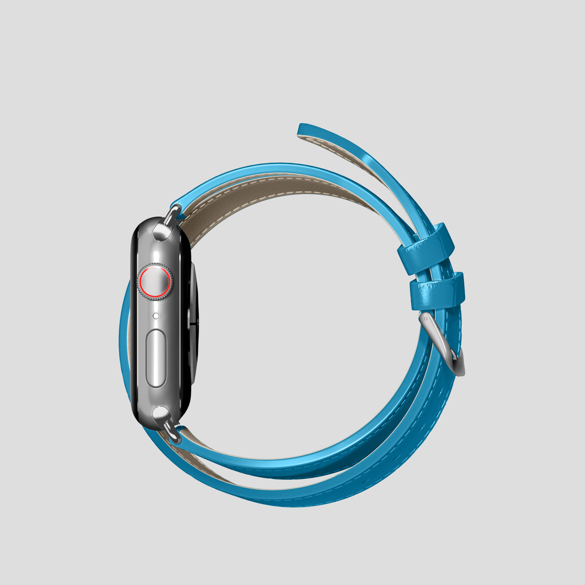 Curaçao-Blue Double Strap For Apple Watch 42mm In Alligator with Steel Metal -4 | Curaçao-Blue-Steel
