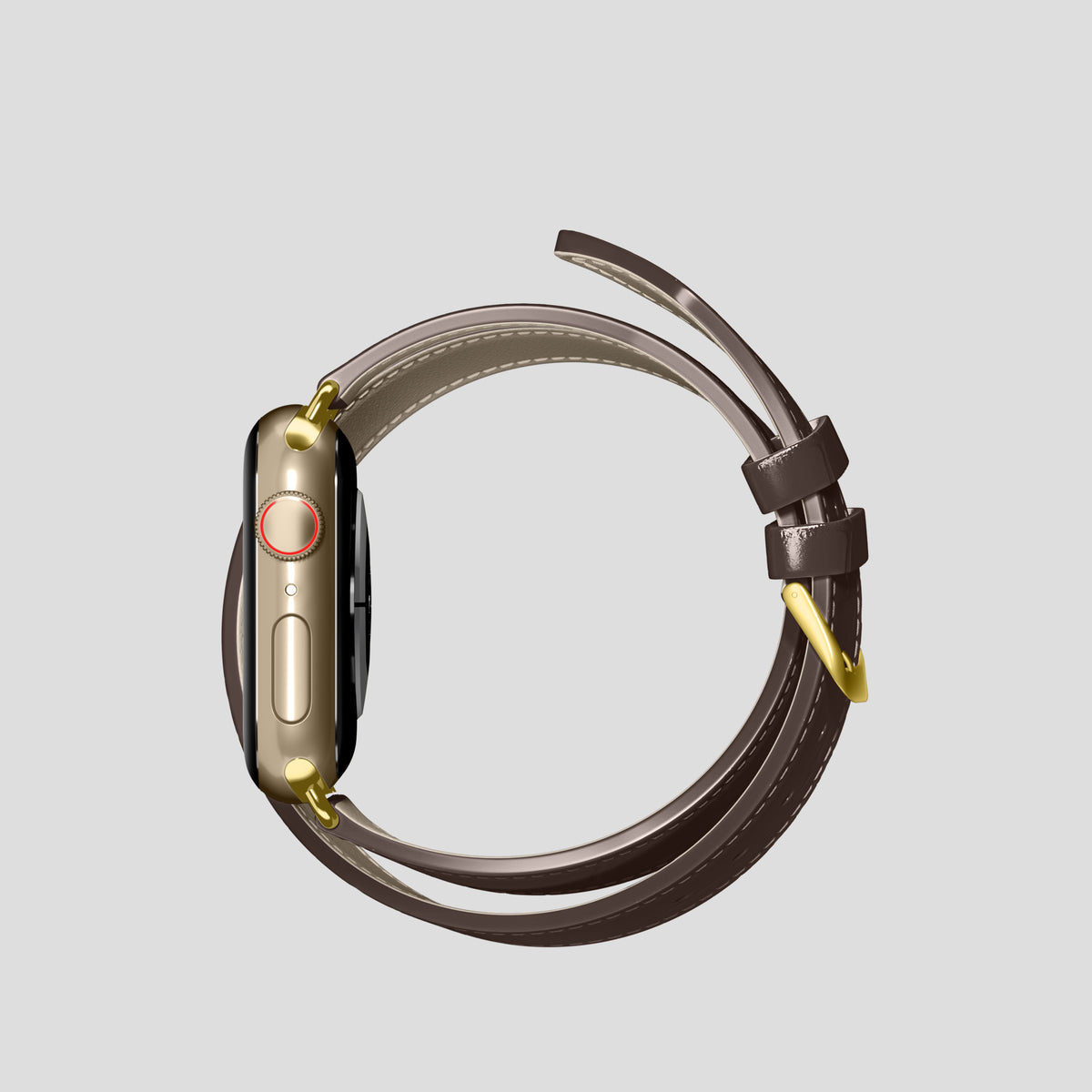 Dark-Brown Double Strap For Apple Watch 42mm In Alligator with Gold Metal -4 | Dark-Brown-Gold