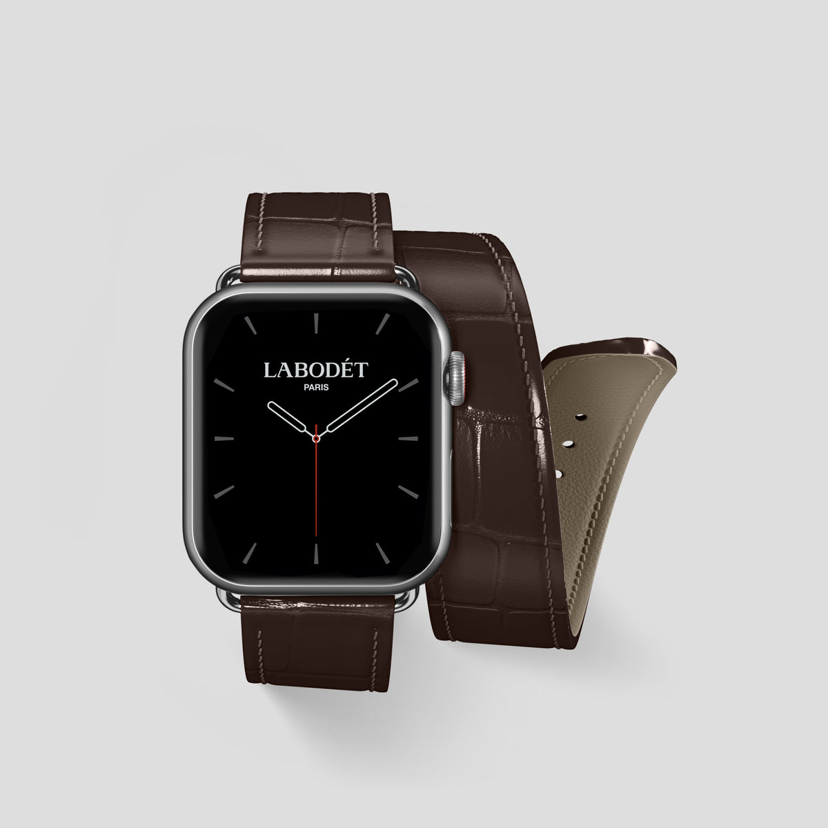 Dark-Brown Double Strap For Apple Watch 42mm In Alligator with Steel Metal -1 | Dark-Brown-Steel