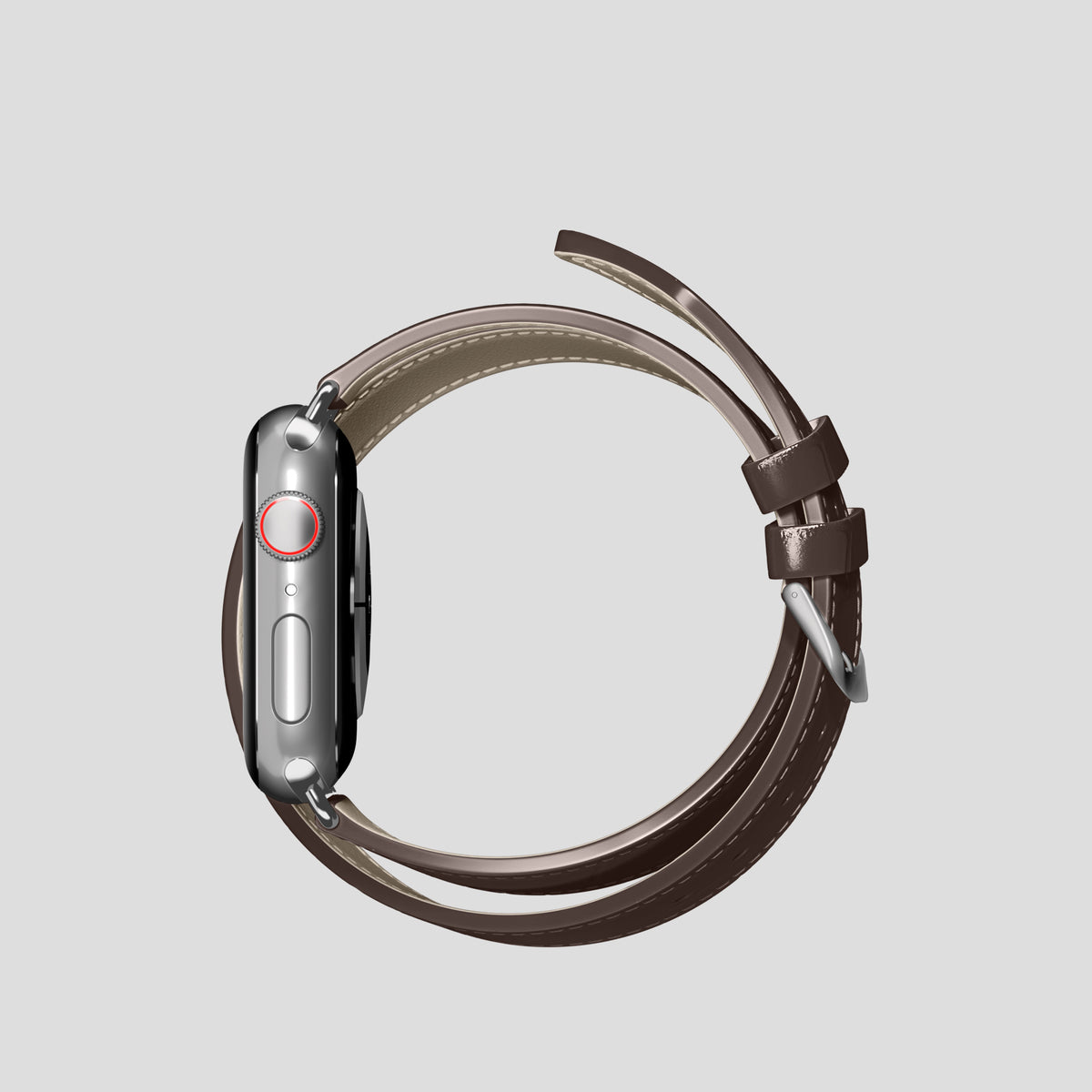 Dark-Brown Double Strap For Apple Watch 42mm In Alligator with Steel Metal -4 | Dark-Brown-Steel