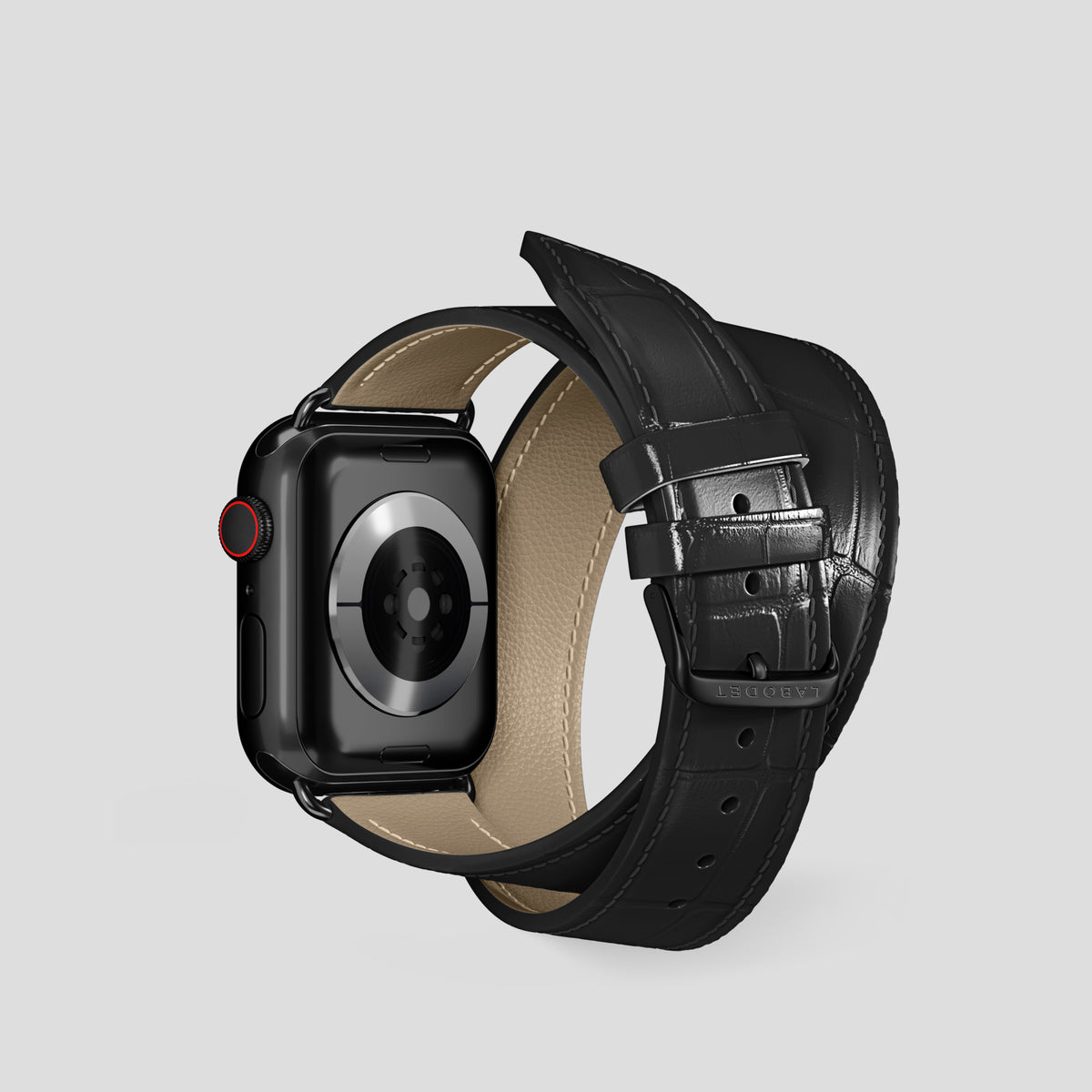 Black Double Strap For Apple Watch 42mm In Alligator with Black Metal -2 | Black-Black