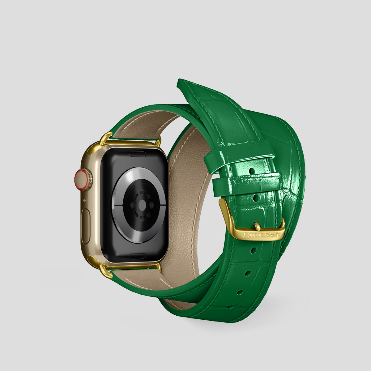 Forest-Green Double Strap For Apple Watch 42mm In Alligator with Gold Metal -2 | Forest-Green-Gold
