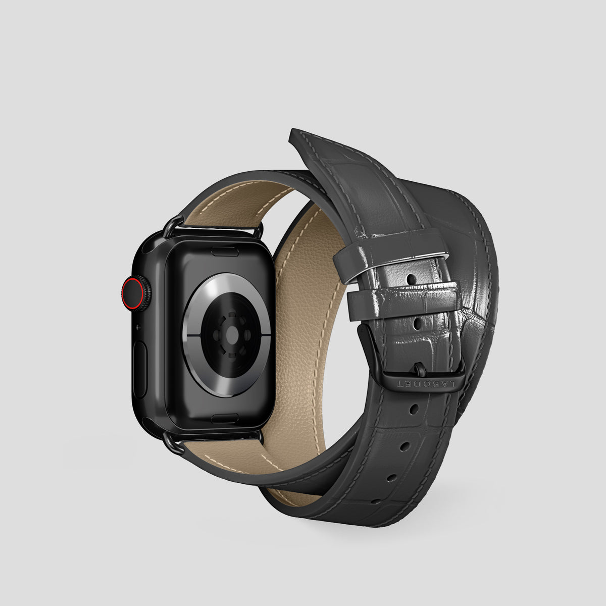 Grey Double Strap For Apple Watch 42mm In Alligator with Black Metal -2 | Grey-Black
