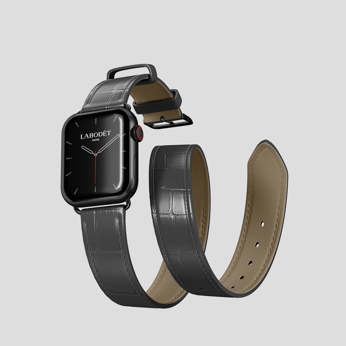 Grey Double Strap For Apple Watch 42mm In Alligator with Black Metal -3 | Grey-Black