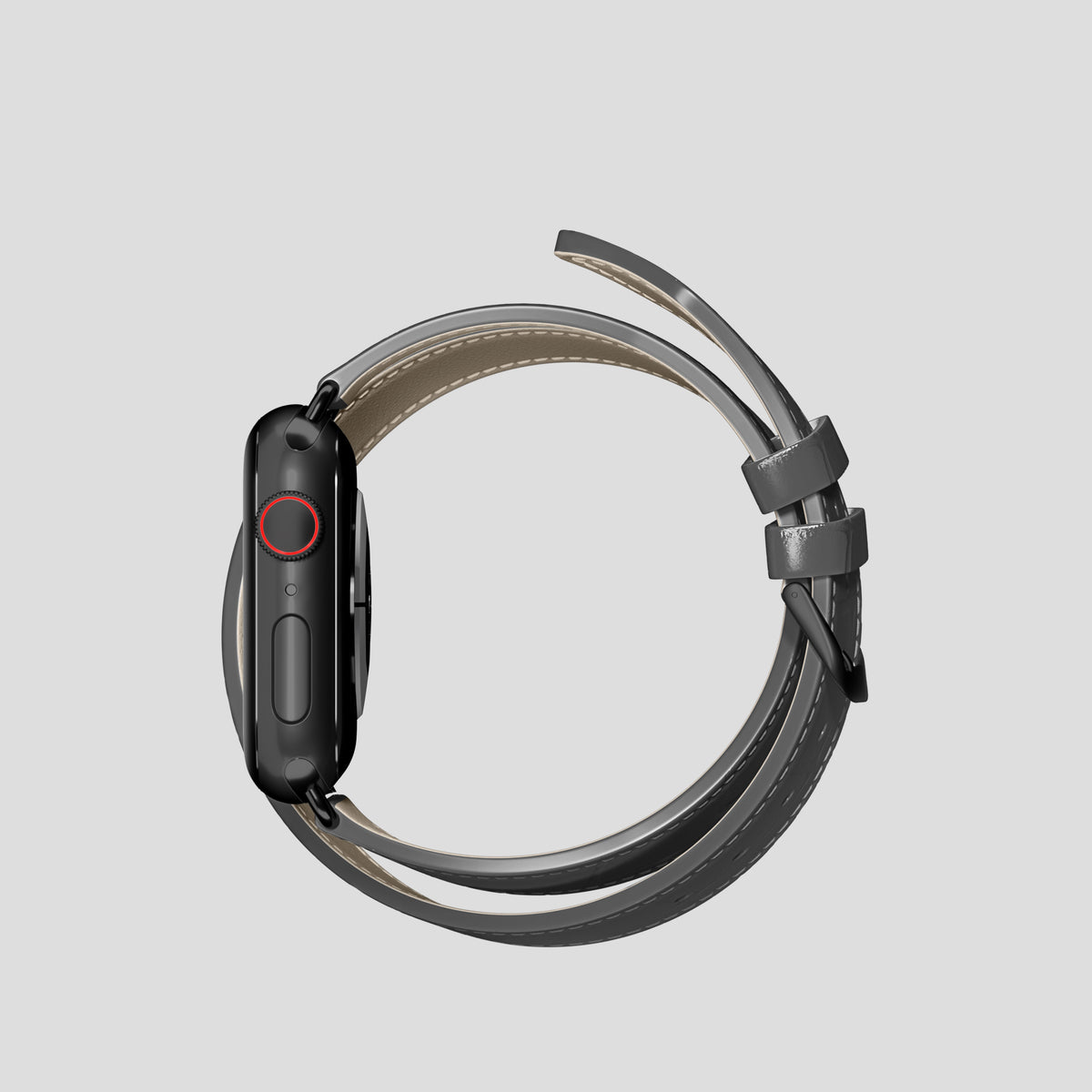 Grey Double Strap For Apple Watch 42mm In Alligator with Black Metal -4 | Grey-Black