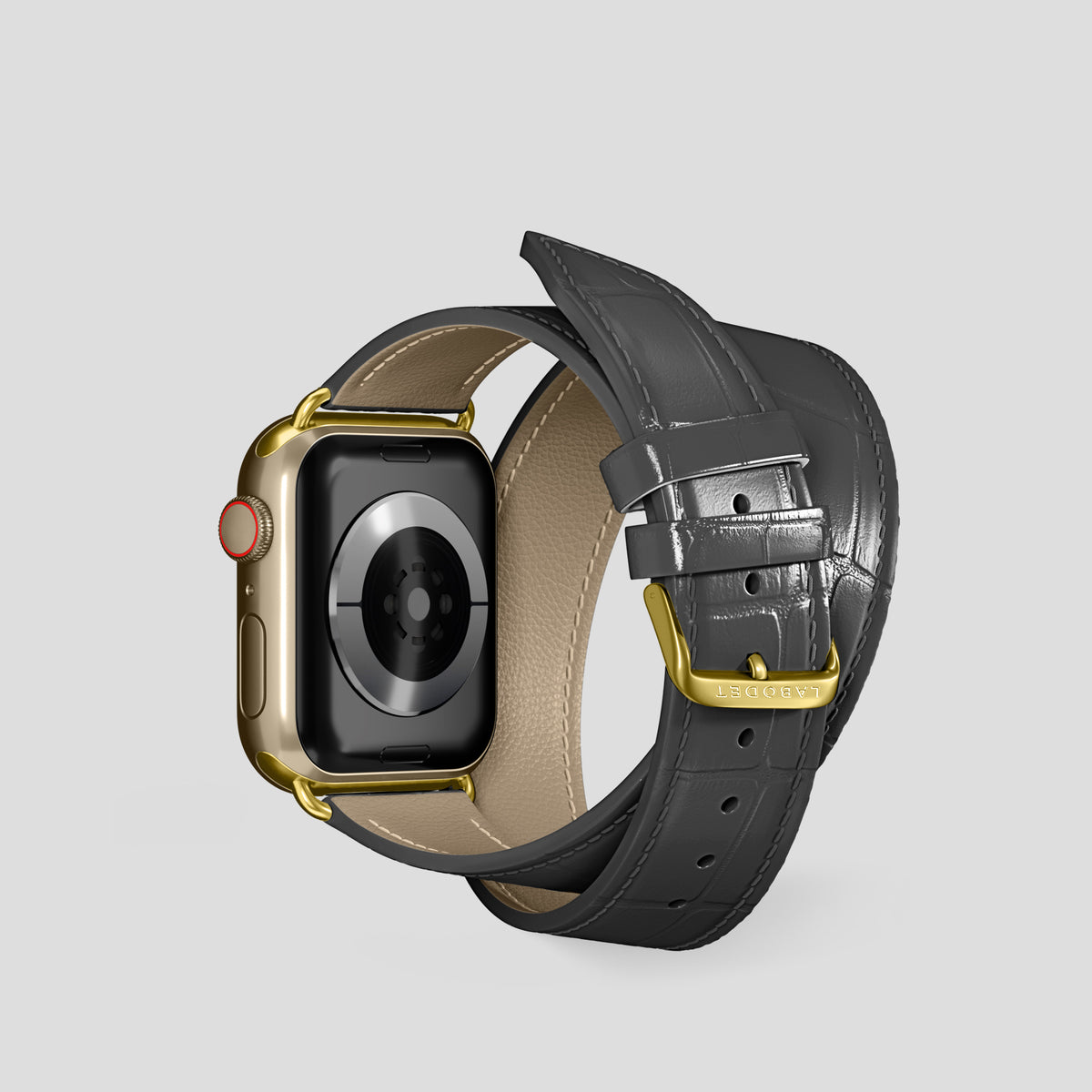 Grey Double Strap For Apple Watch 42mm In Alligator with Gold Metal -2 | Grey-Gold