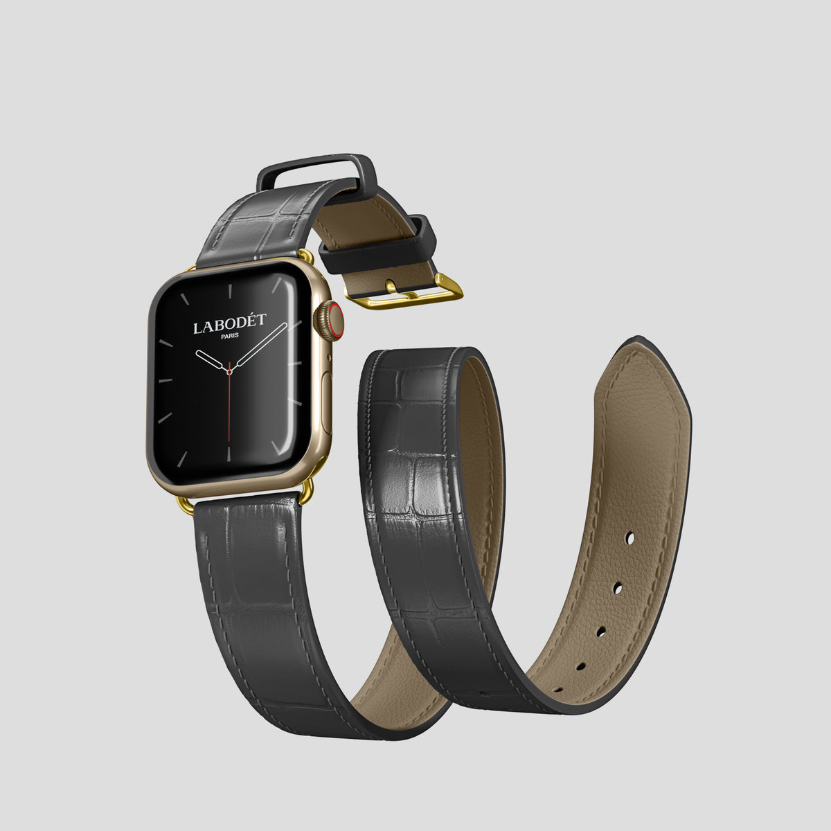 Grey Double Strap For Apple Watch 42mm In Alligator with Gold Metal -3 | Grey-Gold