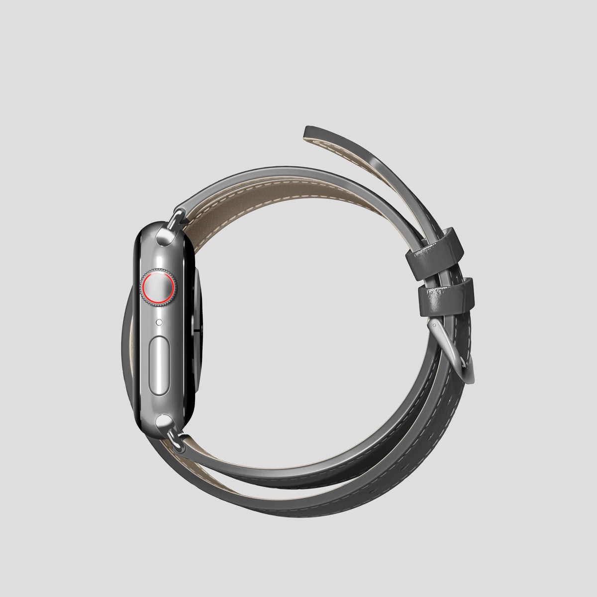 Grey Double Strap For Apple Watch 42mm In Alligator with Steel Metal -4 | Grey-Steel
