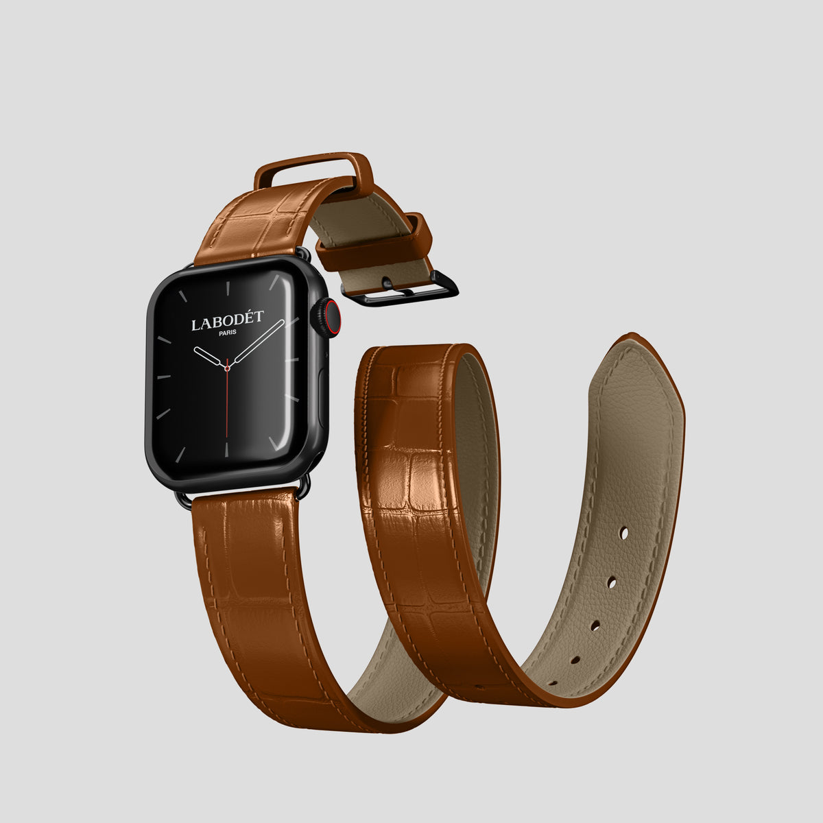Honey Double Strap For Apple Watch 42mm In Alligator with Black Metal -3 | Honey-Black