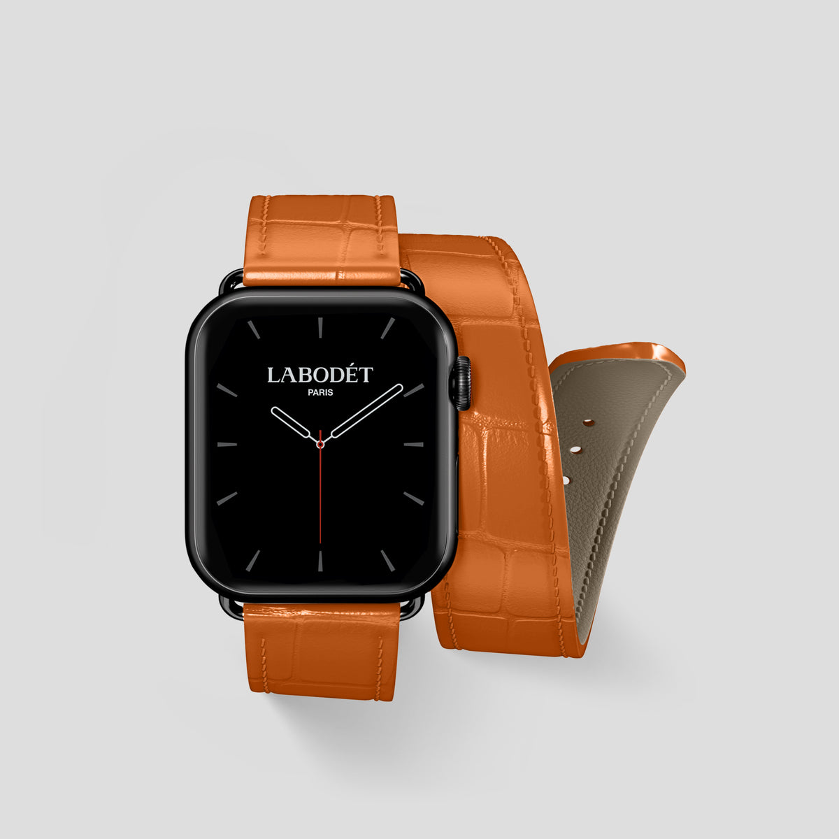 Orange Double Strap For Apple Watch 42mm In Alligator with Black Metal -1 | Orange-Black