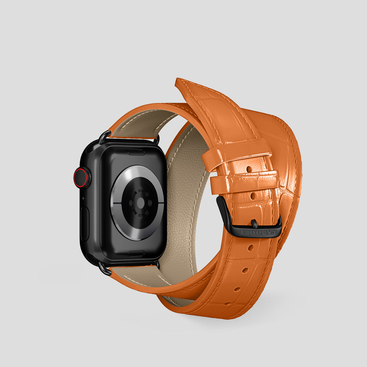 Orange Double Strap For Apple Watch 42mm In Alligator with Black Metal -2 | Orange-Black