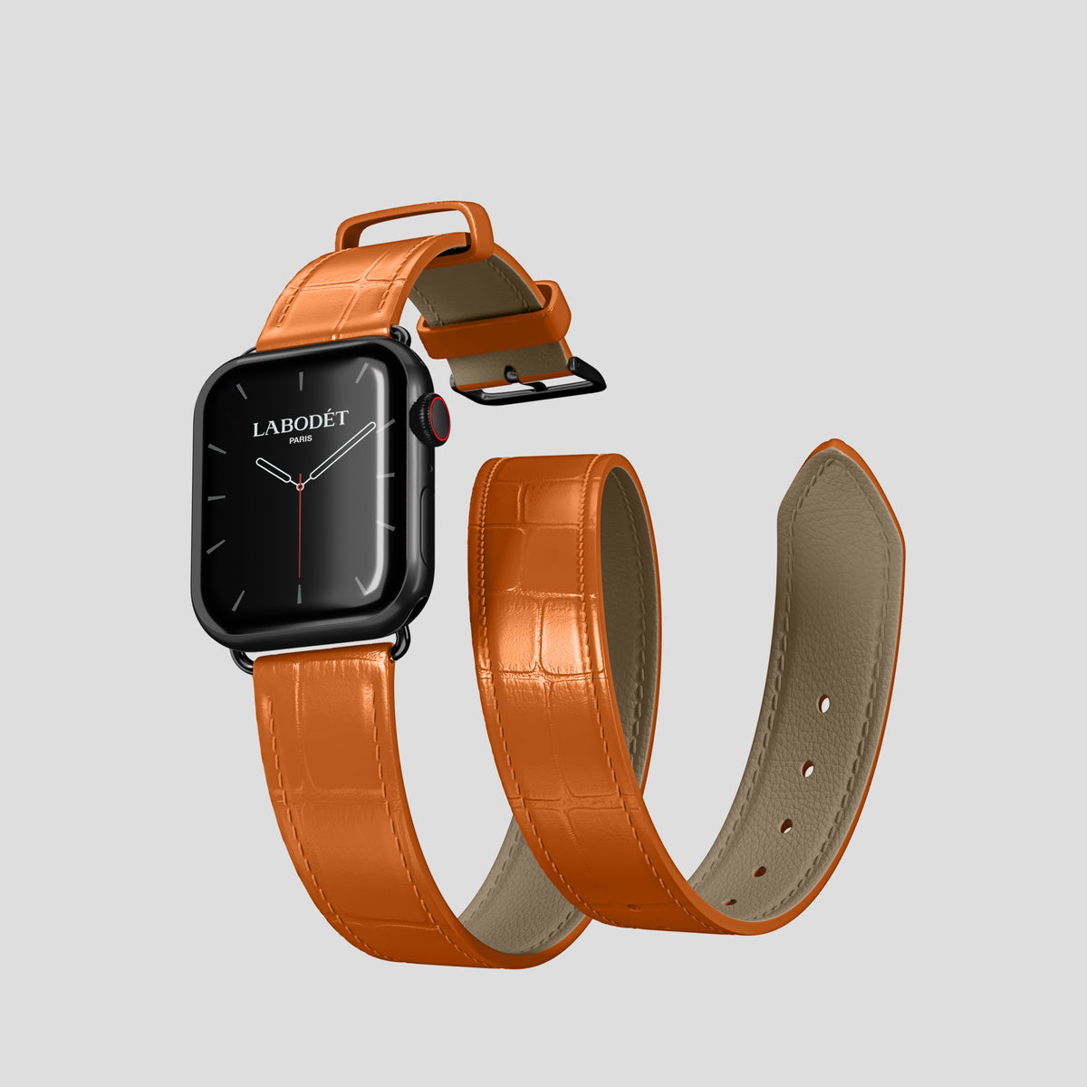 Orange Double Strap For Apple Watch 42mm In Alligator with Black Metal -3 | Orange-Black