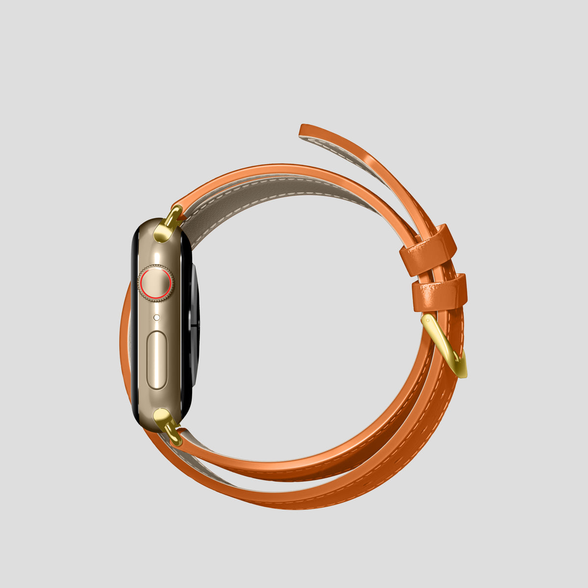 Orange Double Strap For Apple Watch 42mm In Alligator with Gold Metal -4 | Orange-Gold