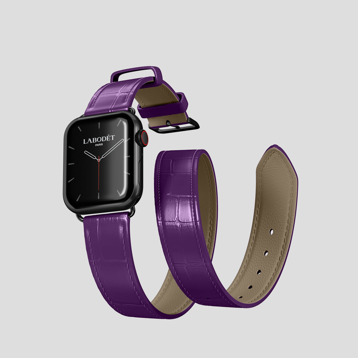 Purple Double Strap For Apple Watch 42mm In Alligator with Black Metal -3 | Purple-Black