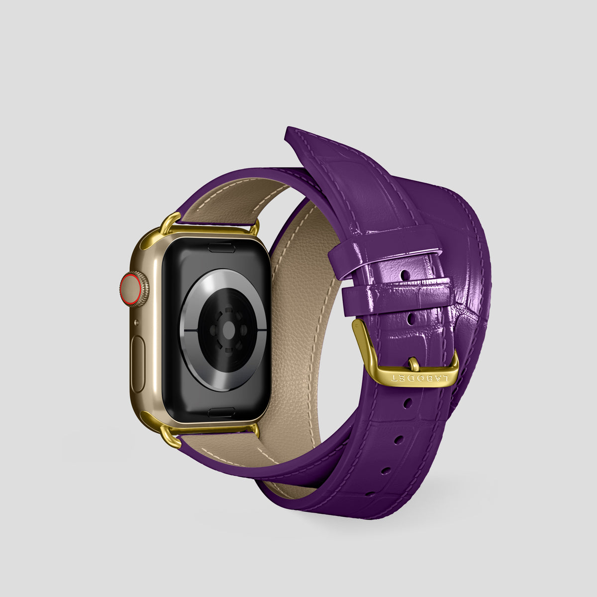 Purple Double Strap For Apple Watch 42mm In Alligator with Gold Metal -2 | Purple-Gold