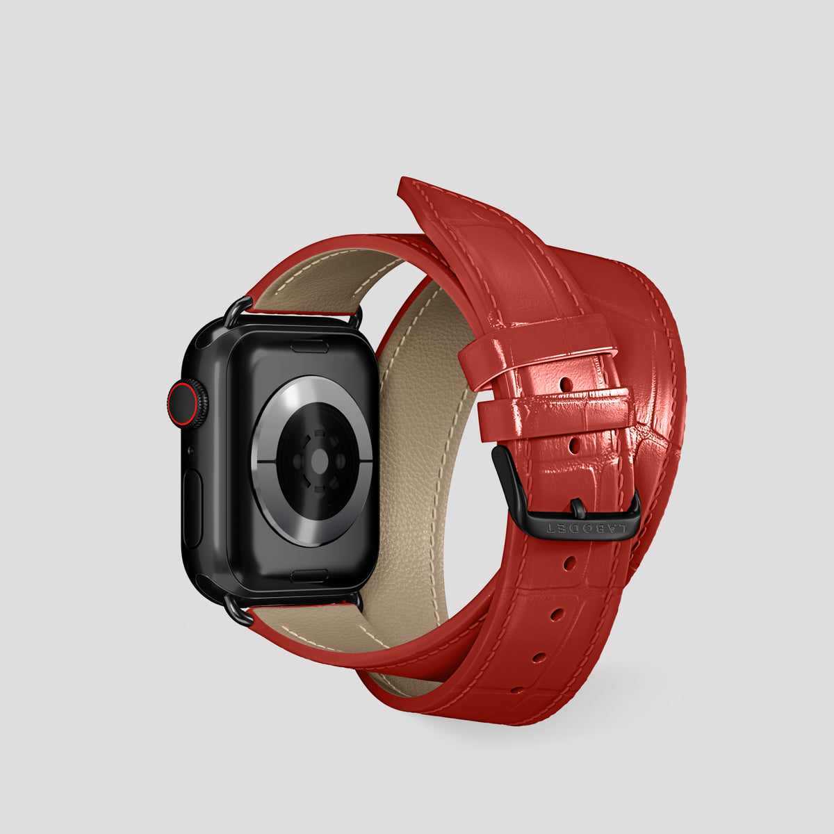 Red Double Strap For Apple Watch 42mm In Alligator with Black Metal -2 | Red-Black