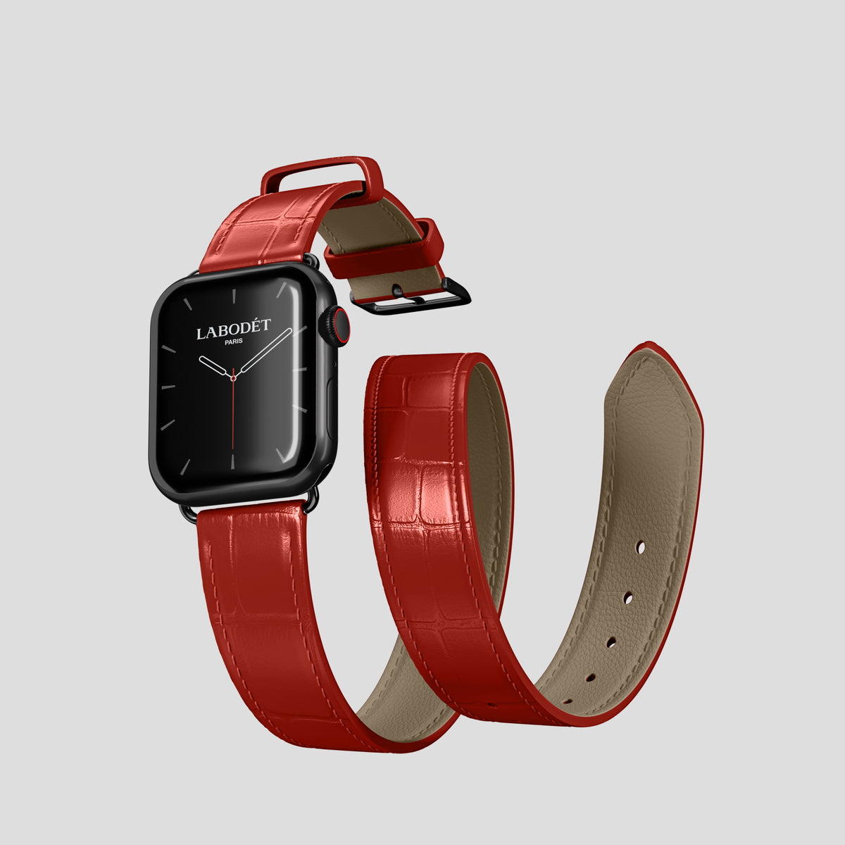 Red Double Strap For Apple Watch 42mm In Alligator with Black Metal -3 | Red-Black