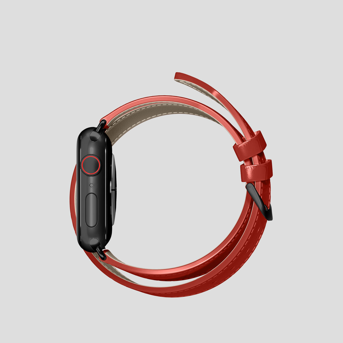Red Double Strap For Apple Watch 42mm In Alligator with Black Metal -4 | Red-Black