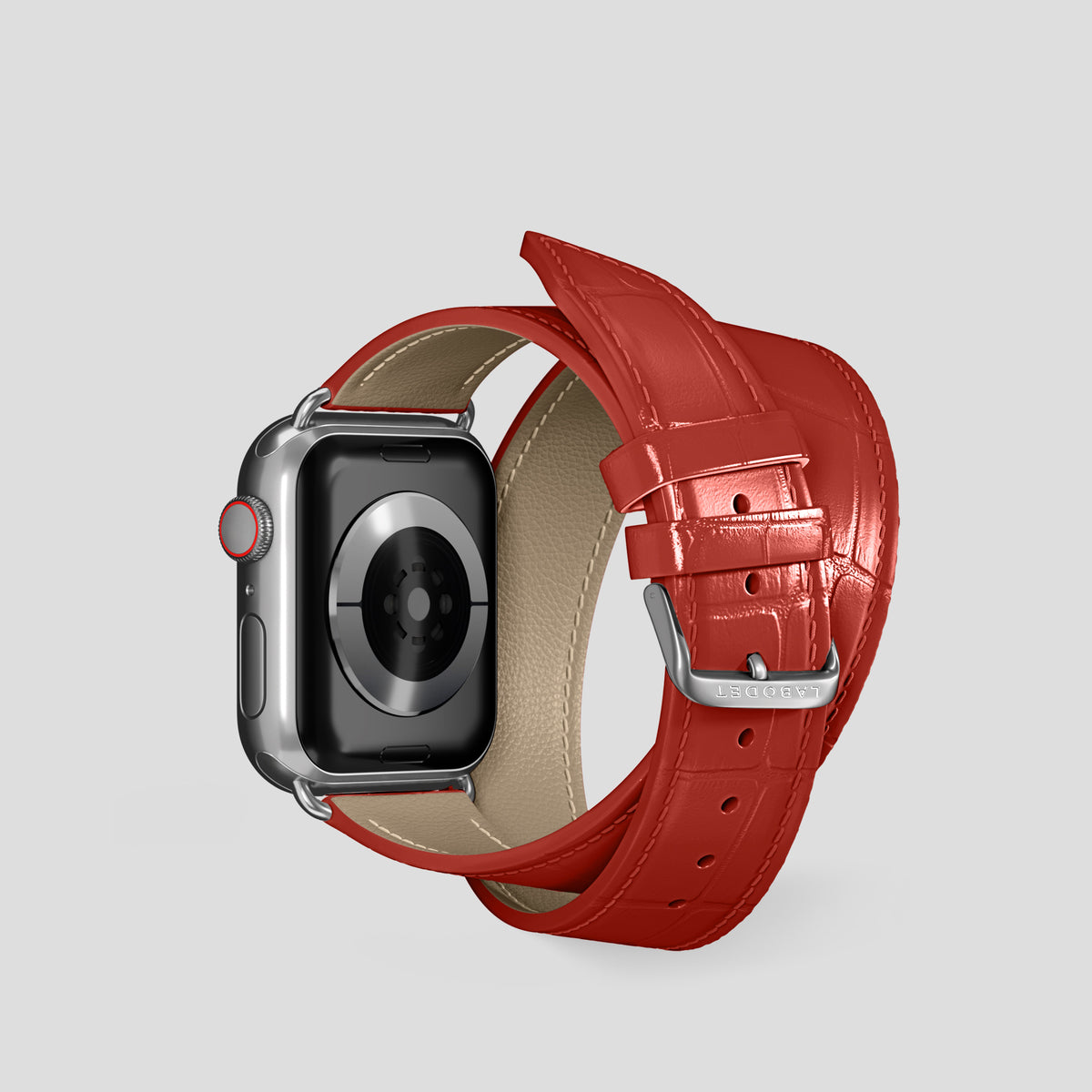 Red Double Strap For Apple Watch 42mm In Alligator with Steel Metal -2 | Red-Steel