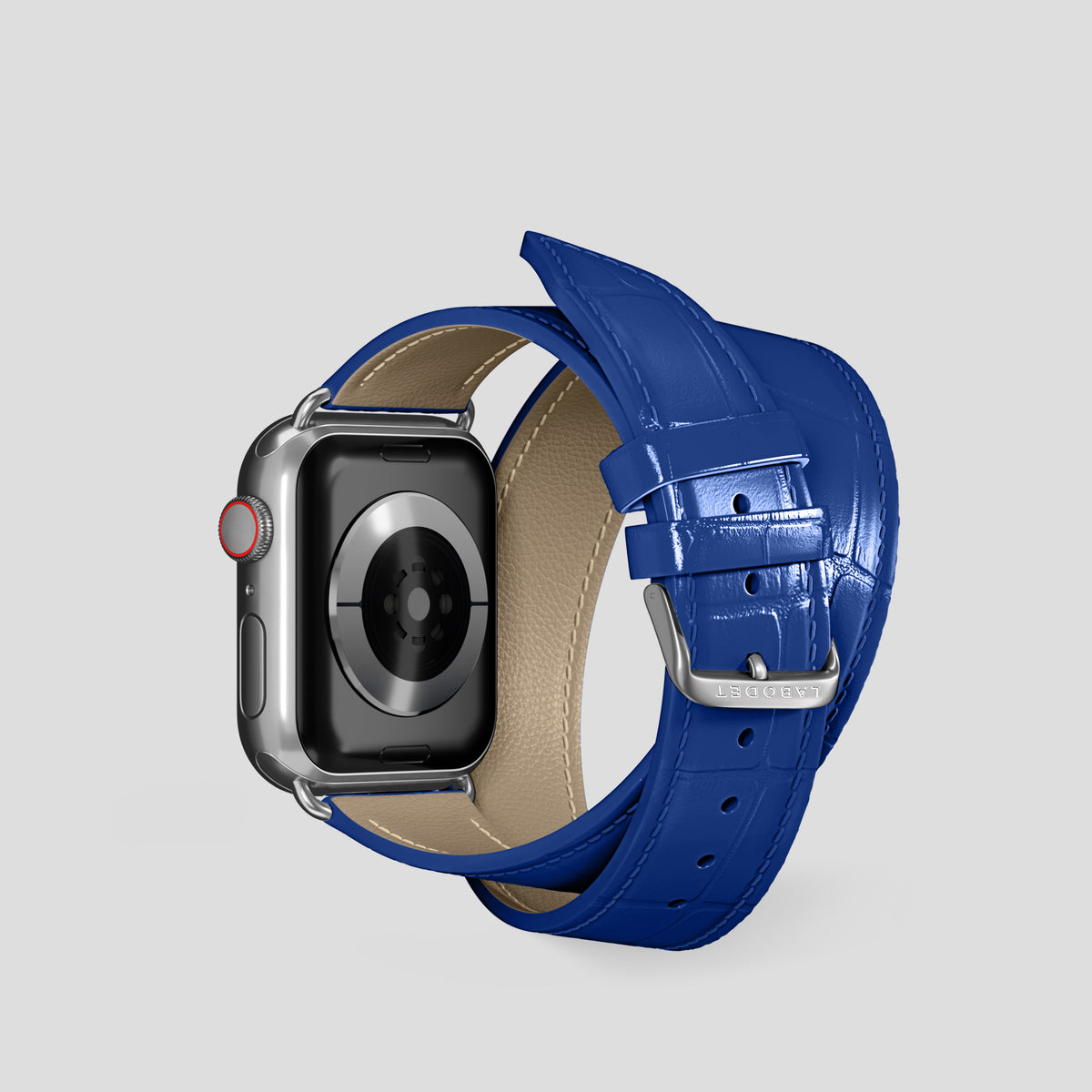 Royal Blue Double Strap For Apple Watch 42mm In Alligator with Steel Metal -2 | Royal-Blue-Steel