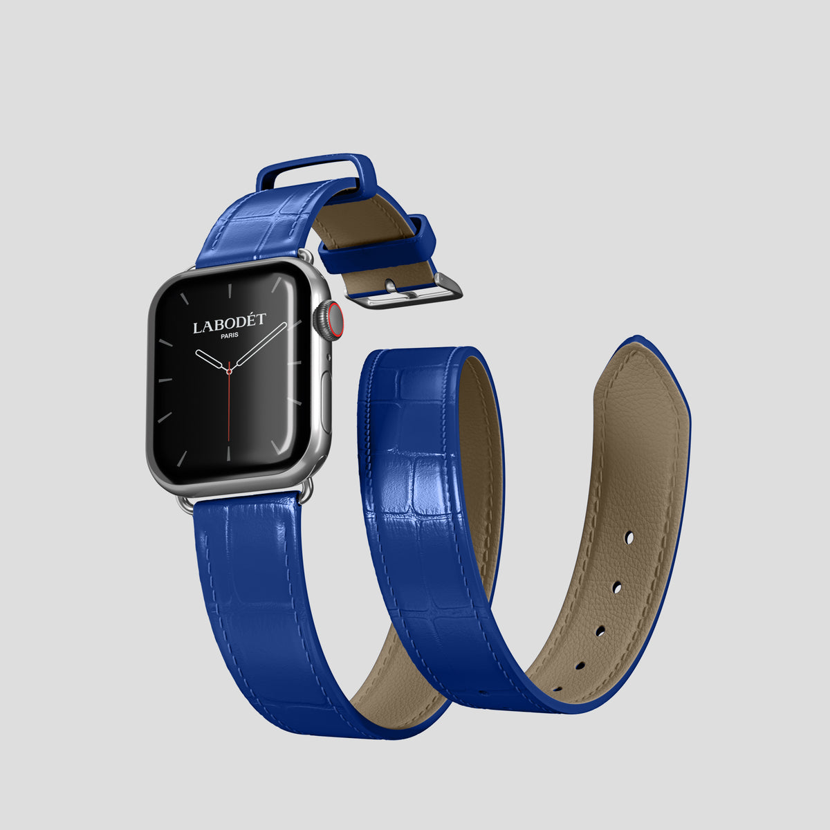 Royal Blue Double Strap For Apple Watch 42mm In Alligator with Steel Metal -3 | Royal-Blue-Steel