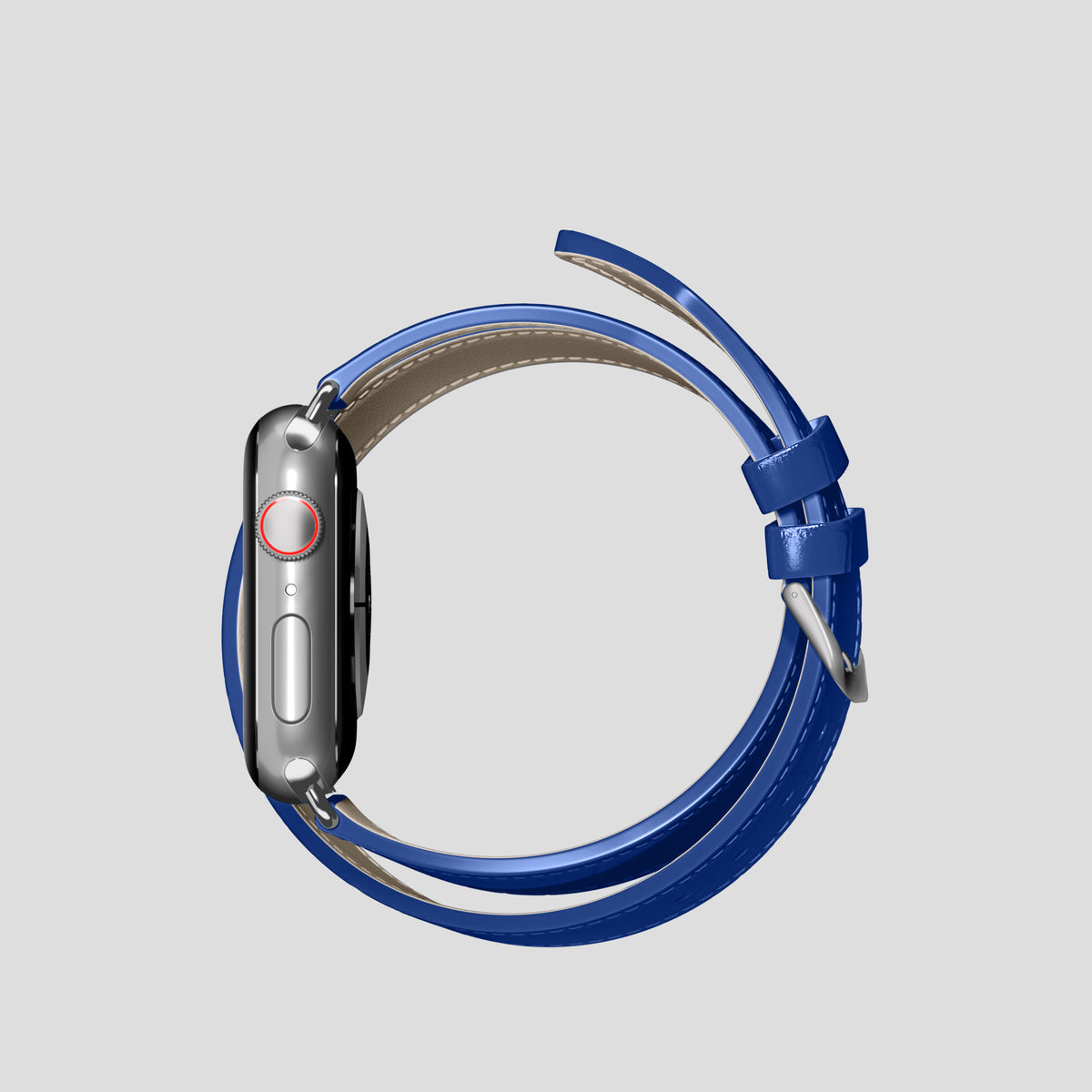 Royal Blue Double Strap For Apple Watch 42mm In Alligator with Steel Metal -4 | Royal-Blue-Steel