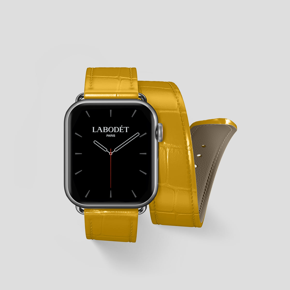 Yellow Double Strap For Apple Watch 42mm In Alligator with Steel Metal -1 | Yellow-Steel