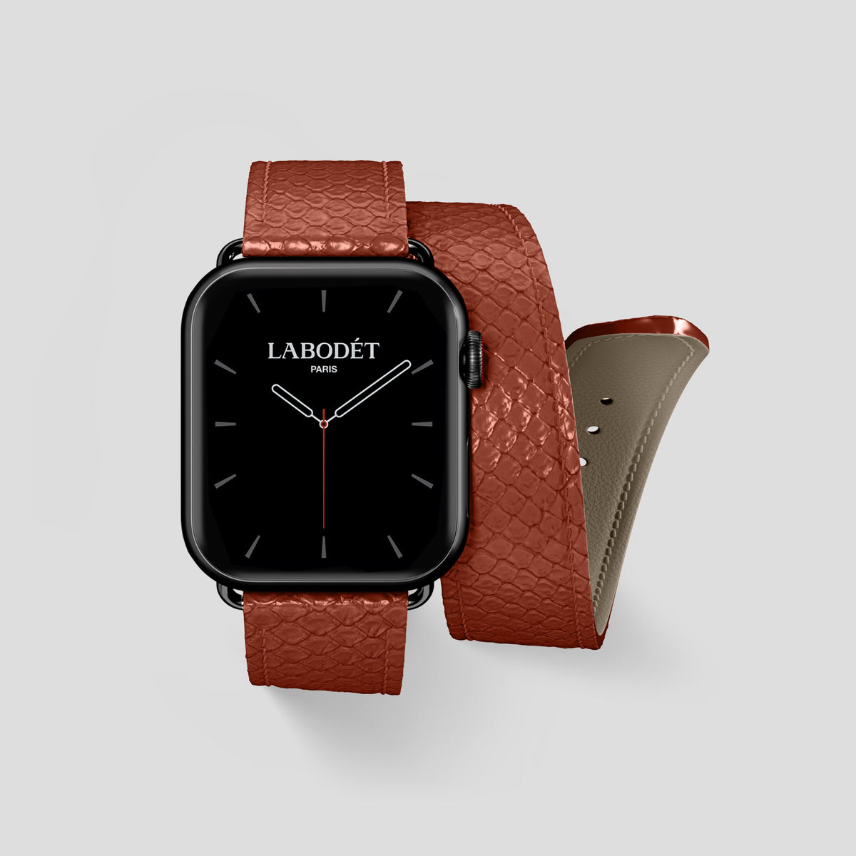 Medium-Brown Apple Watch 42mm Double Strap In Python with Black Metal -1 | Medium-Brown-Black