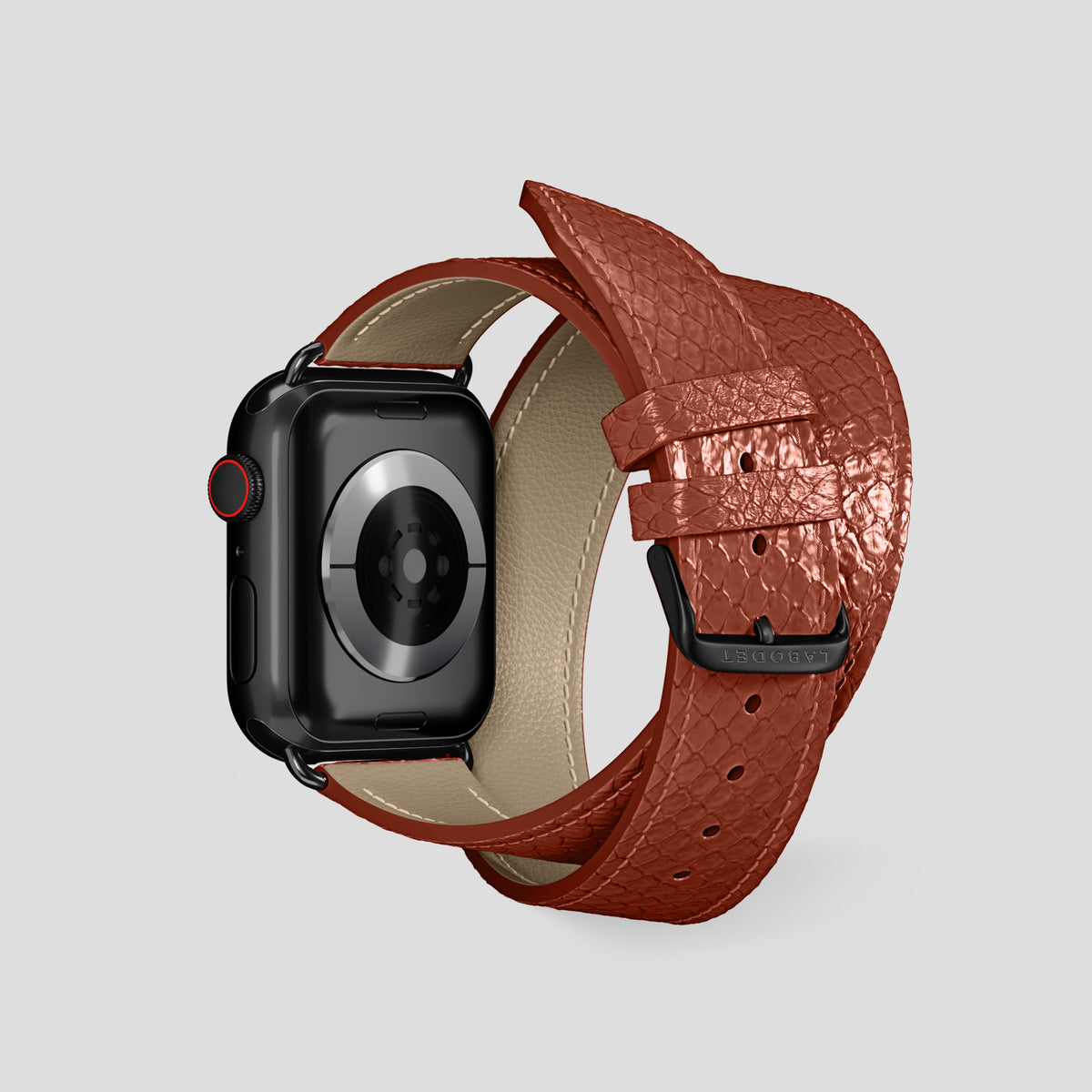 Medium-Brown Apple Watch 42mm Double Strap In Python with Black Metal -2 | Medium-Brown-Black