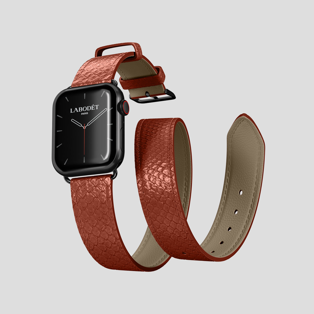 Medium-Brown Apple Watch 42mm Double Strap In Python with Black Metal -3 | Medium-Brown-Black