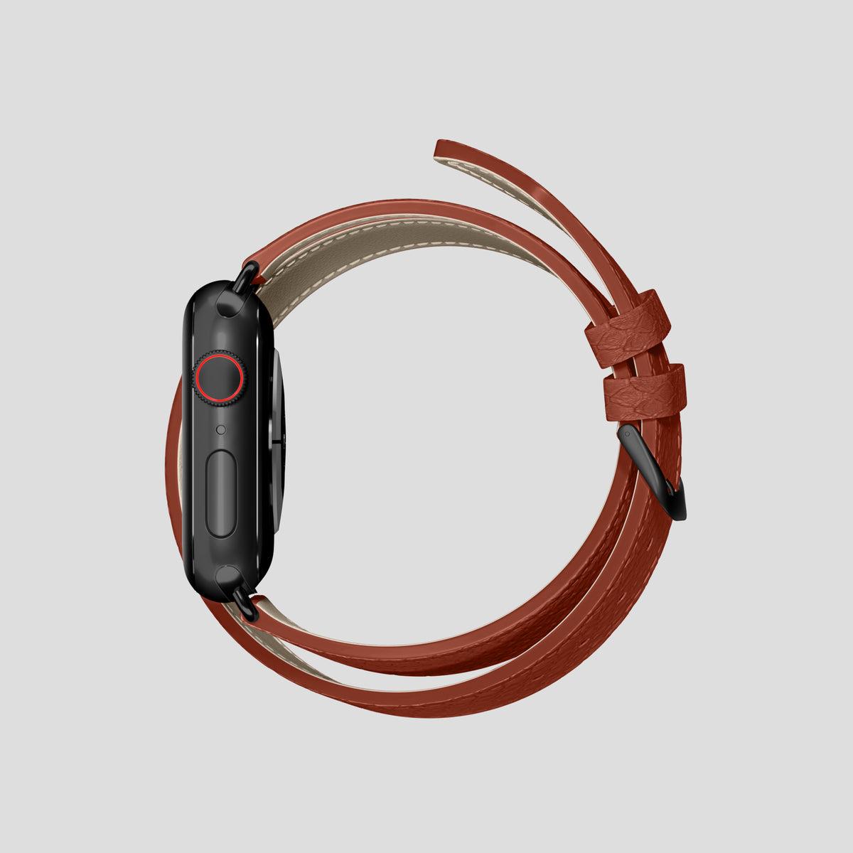 Medium-Brown Apple Watch 42mm Double Strap In Python with Black Metal -4 | Medium-Brown-Black