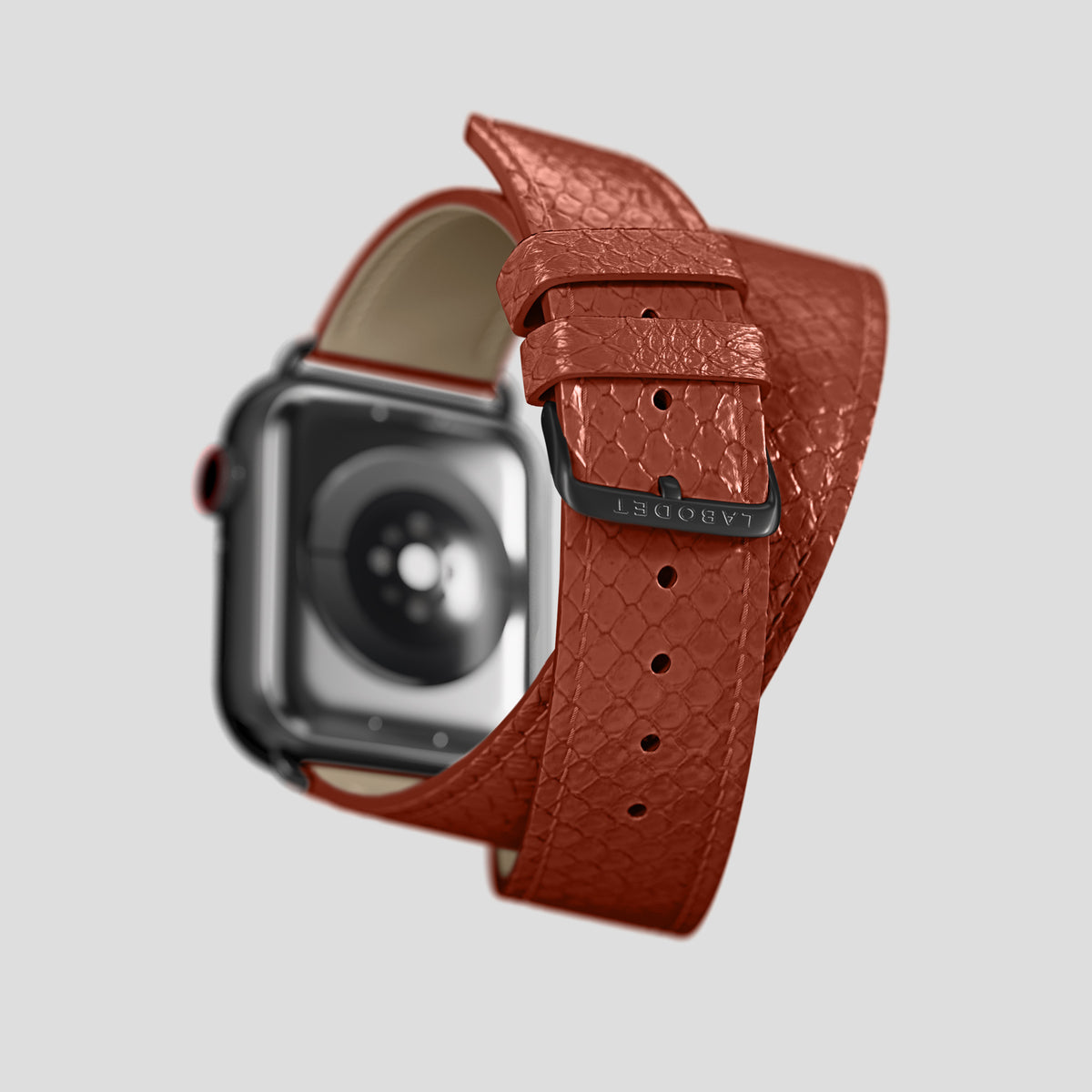 Medium-Brown Apple Watch 42mm Double Strap In Python with Black Metal -5 | Medium-Brown-Black