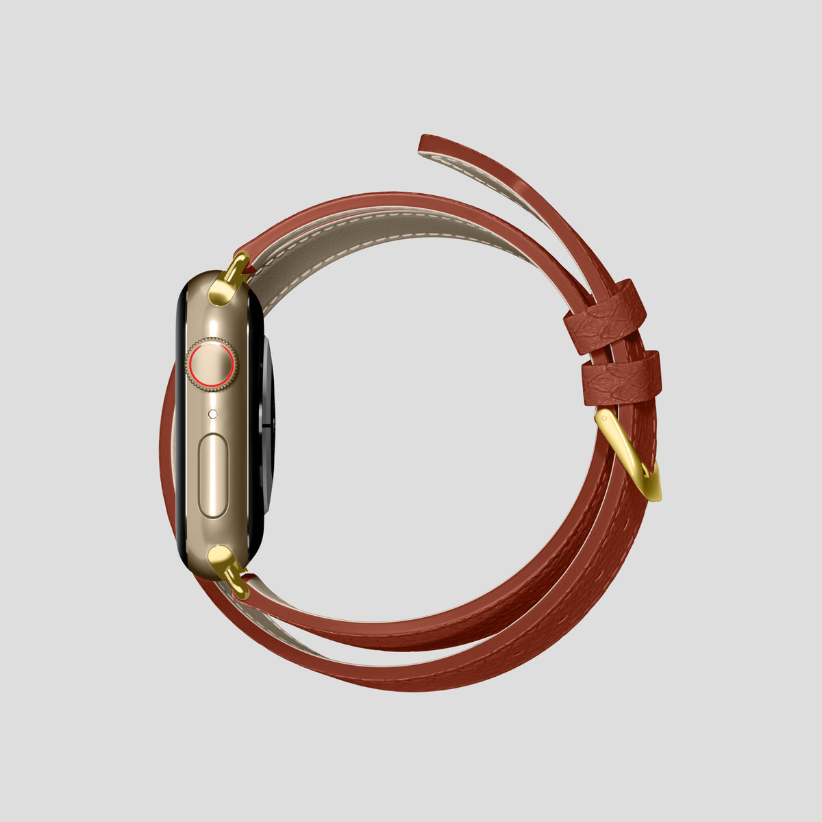 Medium-Brown Apple Watch 42mm Double Strap In Python with Gold Metal -4 | Medium-Brown-Gold