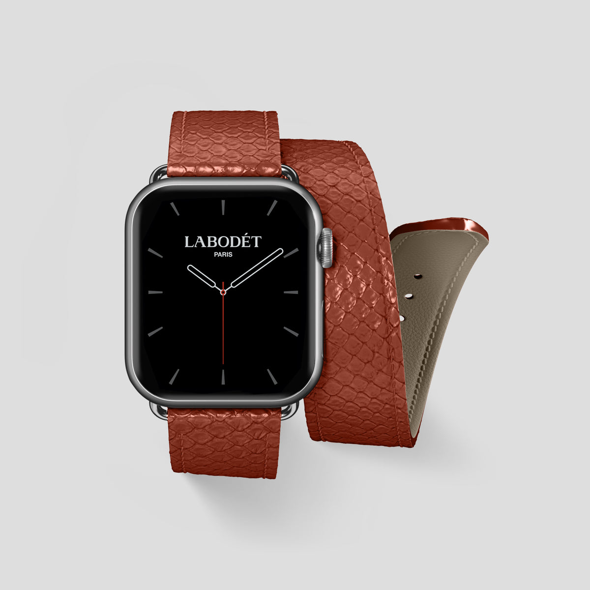 Medium-Brown Apple Watch 42mm Double Strap In Python with Steel Metal -1 | Medium-Brown-Steel