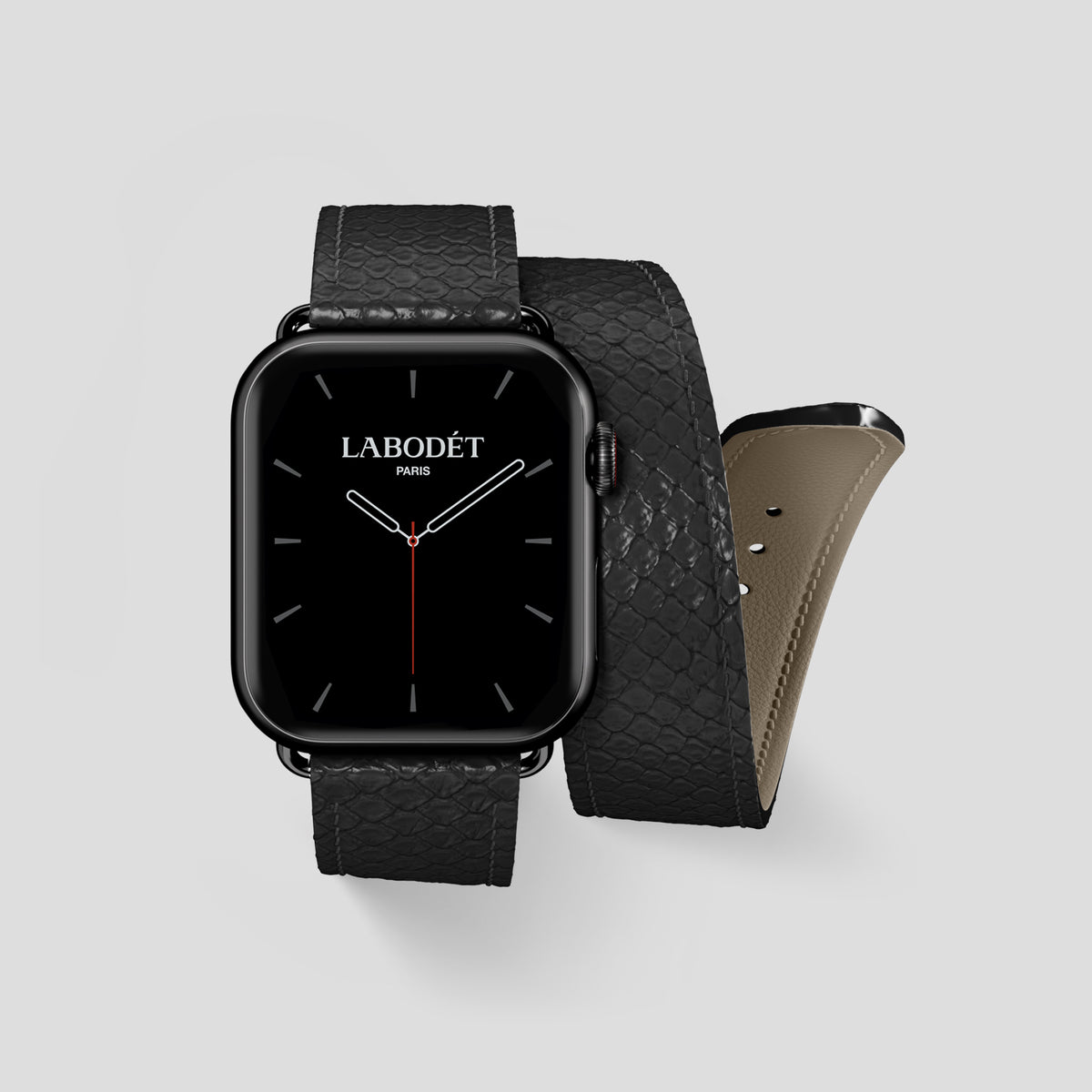 Black Apple Watch 42mm Double Strap In Python with Black Metal -1 | Black-Black