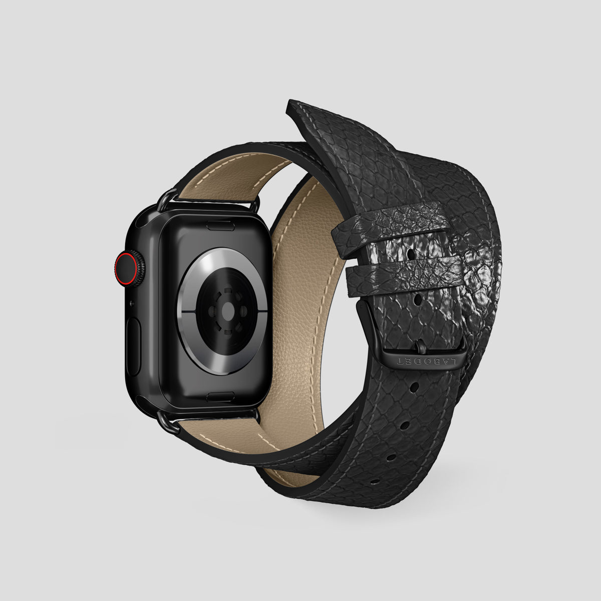 Black Apple Watch 42mm Double Strap In Python with Black Metal -2 | Black-Black