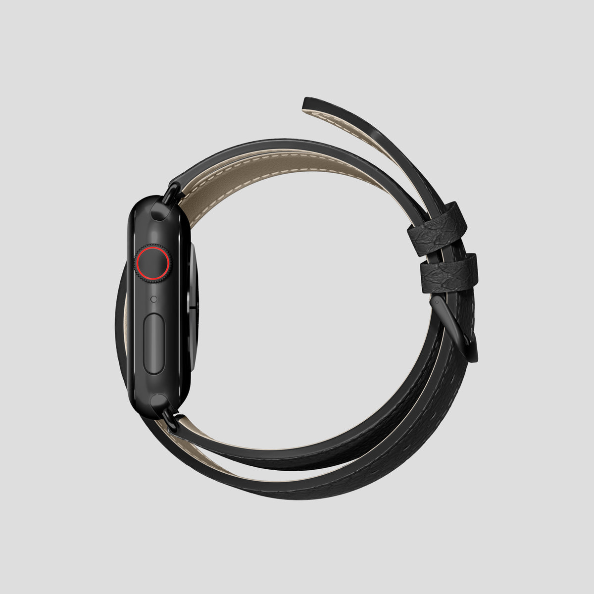 Black Apple Watch 42mm Double Strap In Python with Black Metal -4 | Black-Black