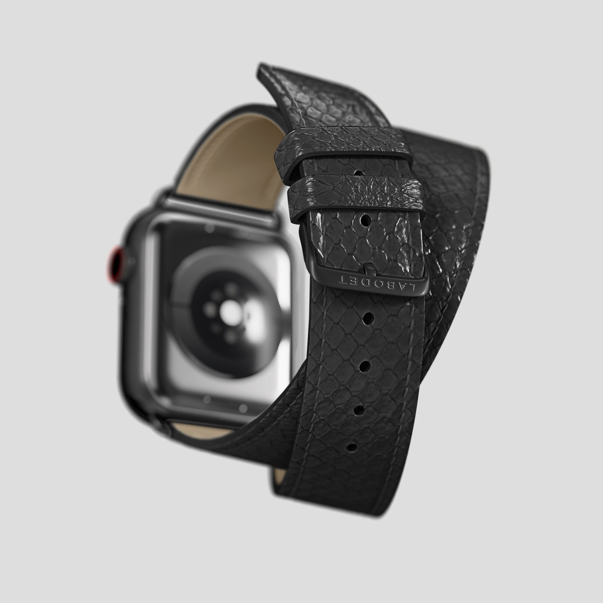 Black Apple Watch 42mm Double Strap In Python with Black Metal -5 | Black-Black