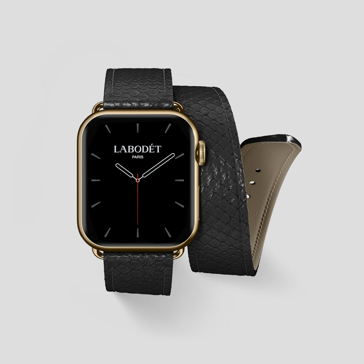 Black Apple Watch 42mm Double Strap In Python with Gold Metal -1 | Black-Gold