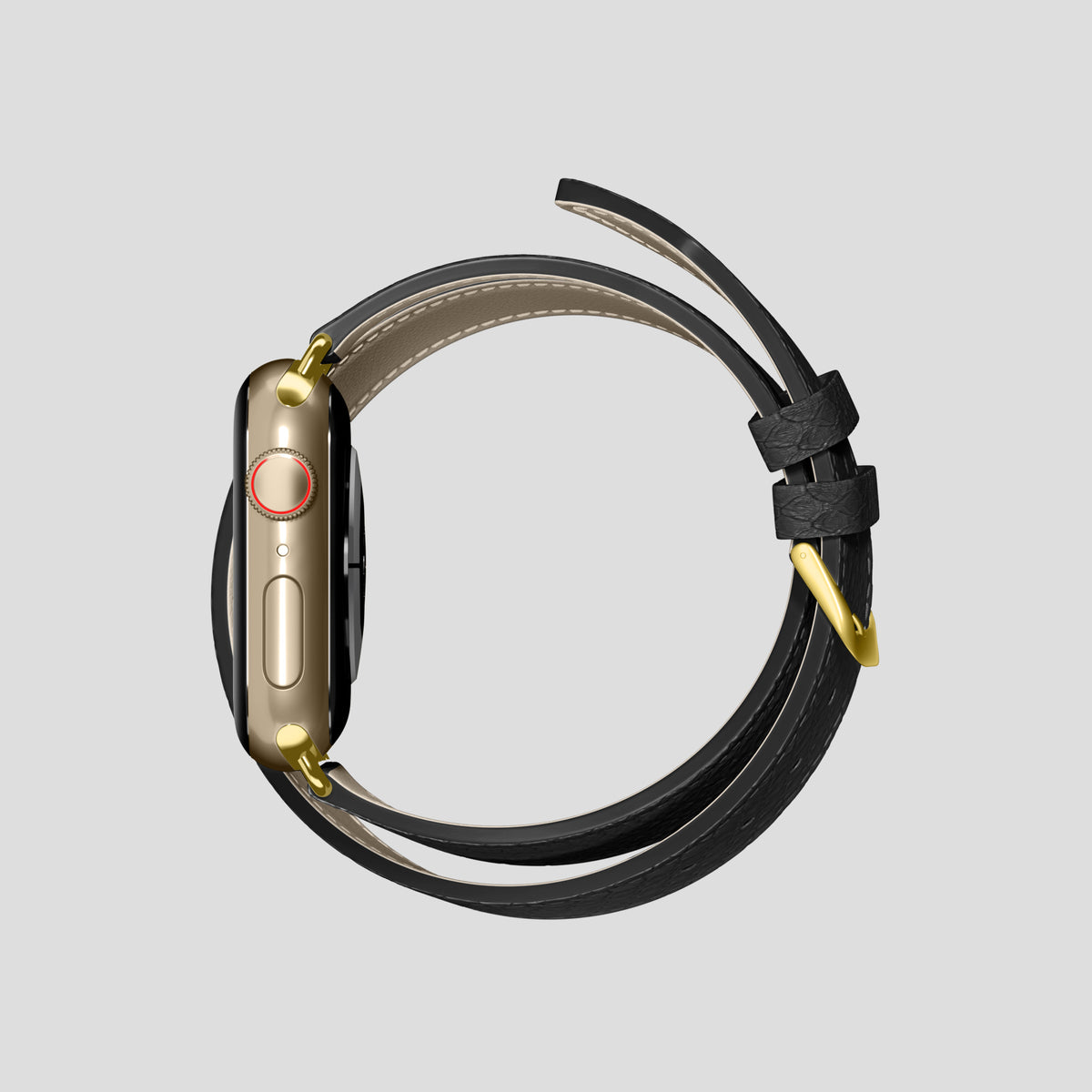 Black Apple Watch 42mm Double Strap In Python with Gold Metal -4 | Black-Gold