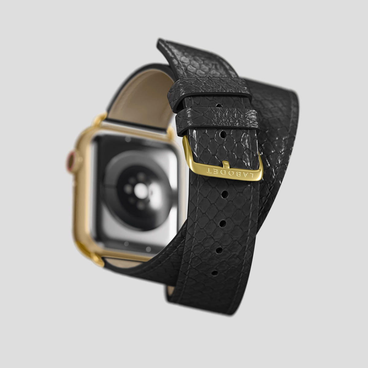 Black Apple Watch 42mm Double Strap In Python with Gold Metal -5 | Black-Gold