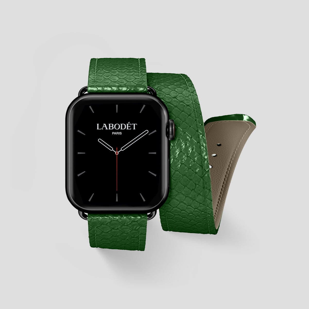 Green Apple Watch 42mm Double Strap In Python with Black Metal -1 | Green-Black
