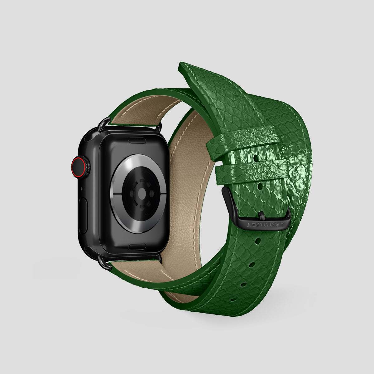 Green Apple Watch 42mm Double Strap In Python with Black Metal -2 | Green-Black