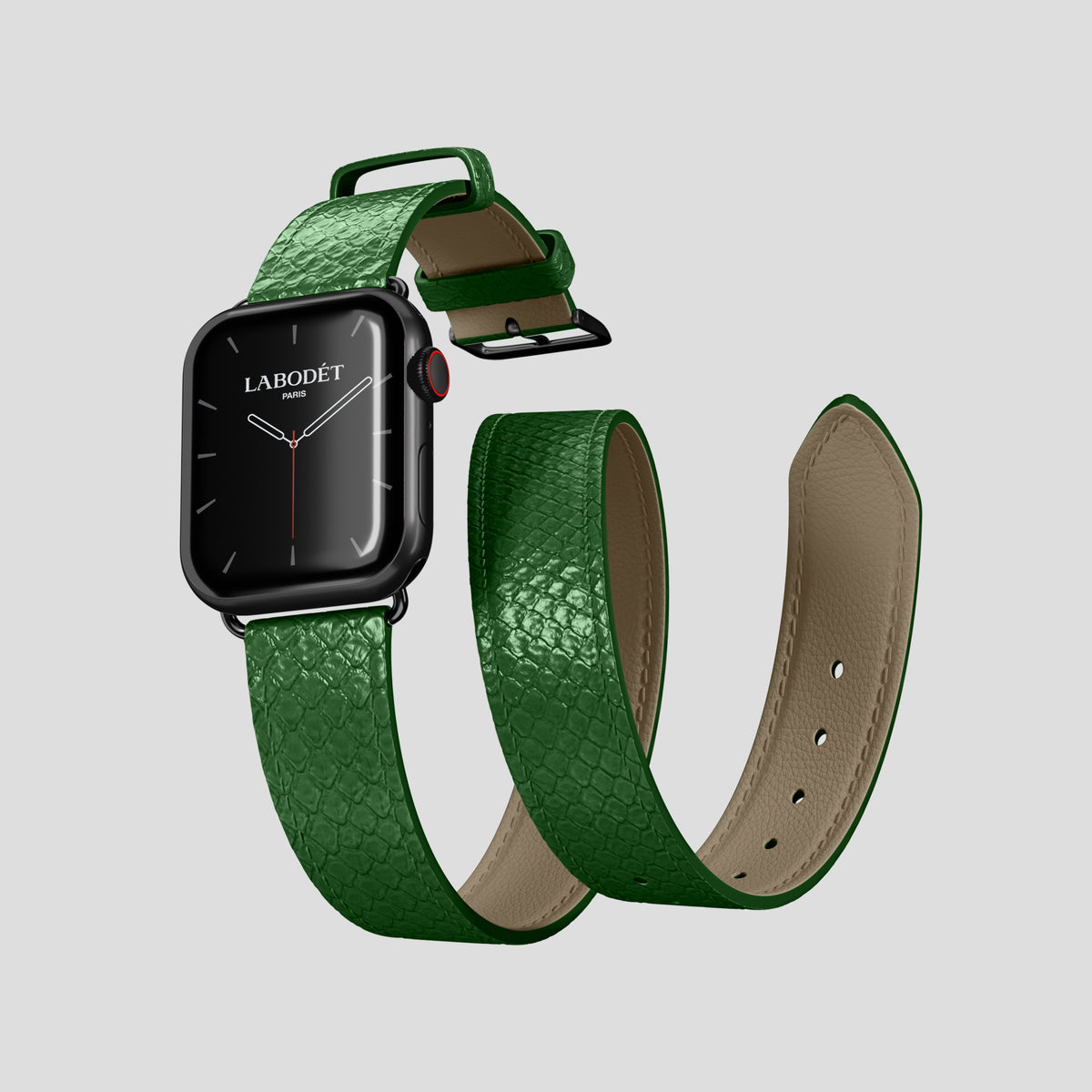 Green Apple Watch 42mm Double Strap In Python with Black Metal -3 | Green-Black
