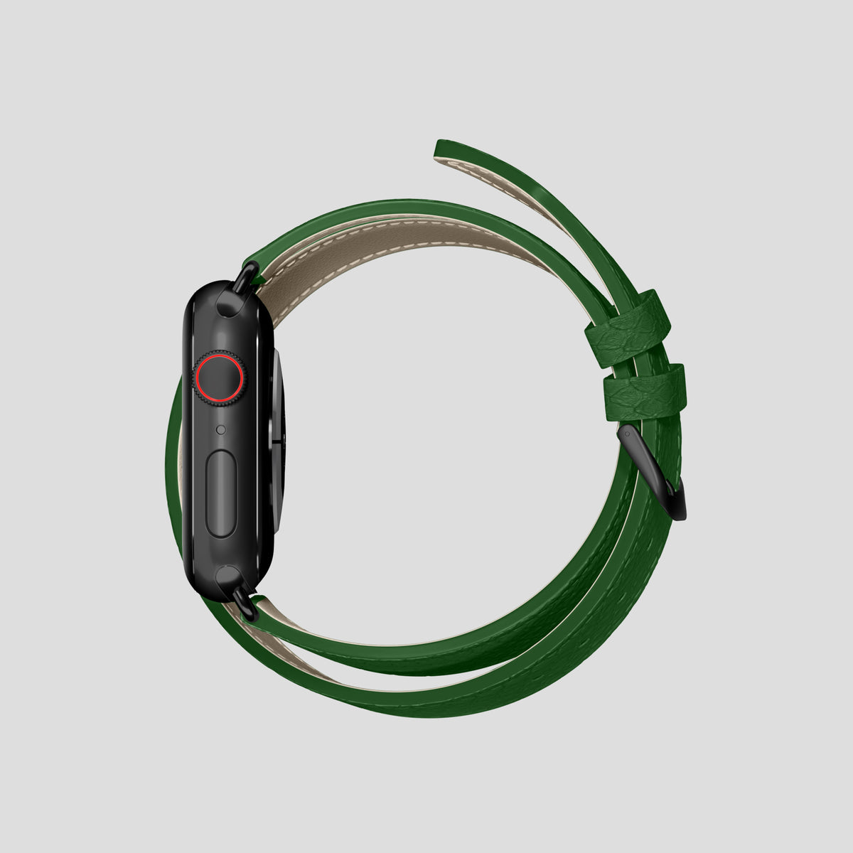 Green Apple Watch 42mm Double Strap In Python with Black Metal -4 | Green-Black